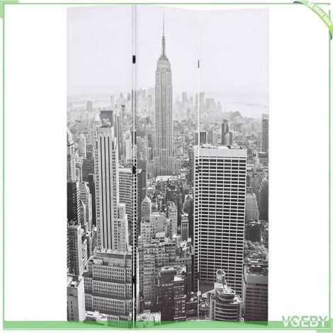 Cloison de séparation pliable - New York - 120 x 170 cm - Noir et blanc - Cadre bois, impression photo (1/5)