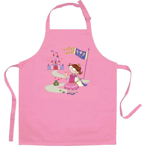 Tablier de Cuisine pour Enfant Motif Princesse et Grenouille en Matière Recyclée Rose 52 x 63 cm - PANGIVO
