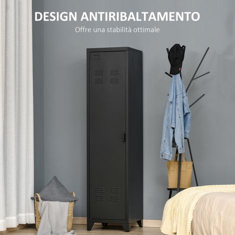 Armoire en acier style industriel 1 porte 43x50x180 cm noire pour hall d'entrée et chambre à coucher (1/5)