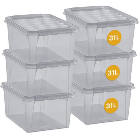 Lot de 6 Boîtes de Rangement - Gris Transparent - 50 x 39 x 26 cm - Plastique (1/5)