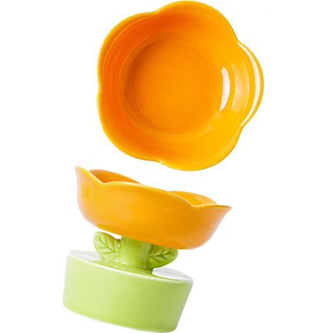 Bol de nourriture en céramique pour chat en forme de fleur mignonne, grande capacité, Protection de la colonne vertébrale du cou, animal de compagnie surélevé pour chats, chiens, animaux de compagnie, (1/5)