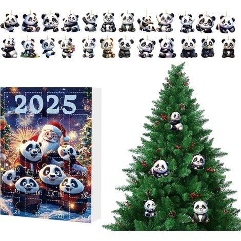 Weihnachts-Panda-Adventskalender – 24 Tage Panda-Ornament-Countdown bis 2025 – 2D-Acryl-Tierornamente für Weihnachtsbaum, Fenster, Wand, Tür, Auto-Rückspiegel, Rucksack (1/5)