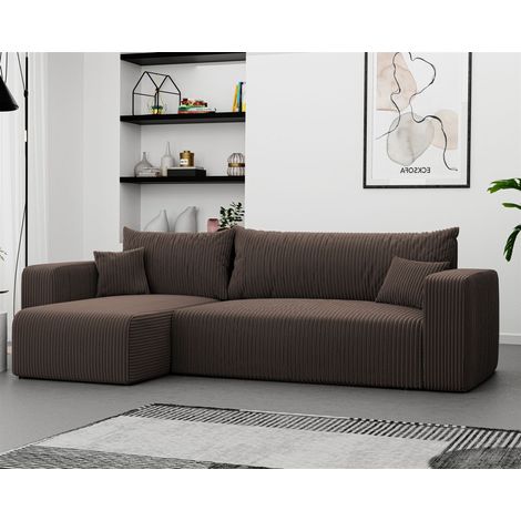 Ecksofa mit Schlaffunktion Sofa LUNA Stoff Poso Dunkelbraun Ottomane Links