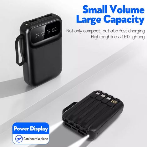Mini Batterie Externe 5 en 1 - Power Bank 2.1A avec 4 Câbles Intégrés (USB-C, Lightning, Micro-USB) - Affichage LED Numérique (1/5)