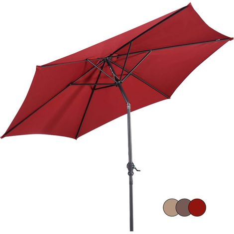 GOPLUS Parasol de Jardin D.300CM-Parasol Patio Droit Inclinable 6 Baleines-Poteau Métallique avec Manivelle-Rouge(sans Base)