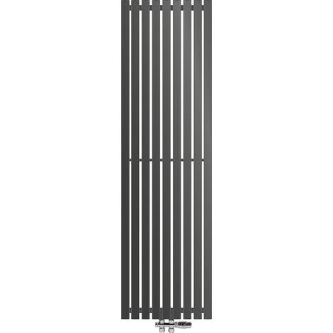 ECD Germany Stella Design Paneelheizkörper Mittelanschluss 480 x 1600 mm Anthrazit mit Anschlussgarnitur inkl. Thermostat Durchgang Boden - Flach Einlagig Vertikal - Heizkörper Badheizkörper Heizung