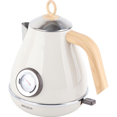 Bouilloire Électrique 1.7L Rétro - Protection Séche - Affichage Température - Design Bois - 220-240V EU - Blanc (1/5)