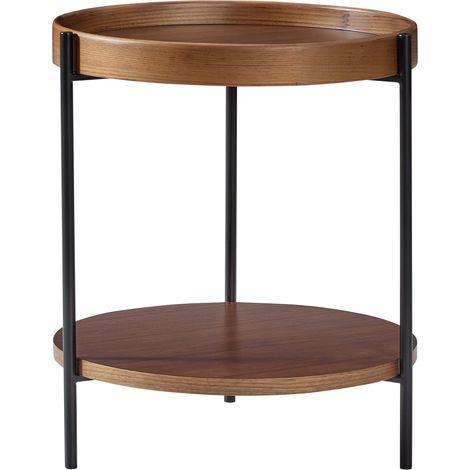 Table basse ronde à 2 plateaux en bois massif et métal, disponible en 3 couleurs (1/5)