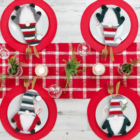 6 PCS Porte Couverts en Feutre de Père Noel, Sac à Couverts de Noël, Decoration Père Noel de Table Dîner Vaisselle (1/5)