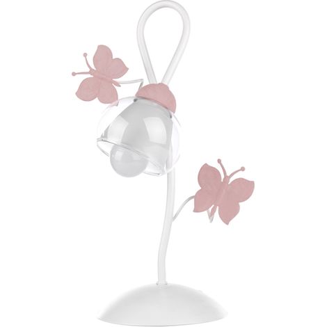 ONLI Lampada da Tavolo in Metallo Farfalle dipinte Vetro Trasparente 6 W, Bianco/Rosa (1/8)