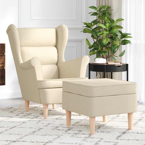 Sessel mit Fußhocker Creme Stoff vidaXL
