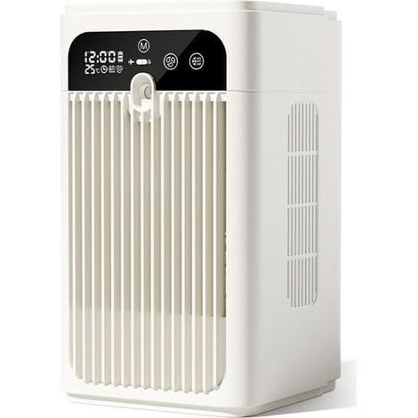 Mini climatiseur mobile et rafraîchisseur d’air avec brumisation – Ventilateur de table silencieux 18 dB – Réservoir 500 ml – Affichage température et horloge – Rechargeable – Pour chambre et bureau (1/2)