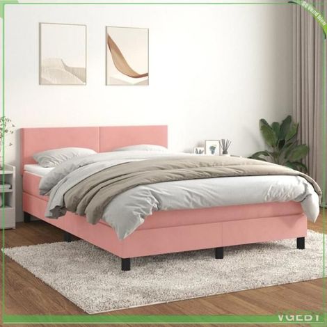 Sommier à lattes avec matelas - 3141190 - Rose velours - 140x200 cm - Tête de lit réglable (1/5)