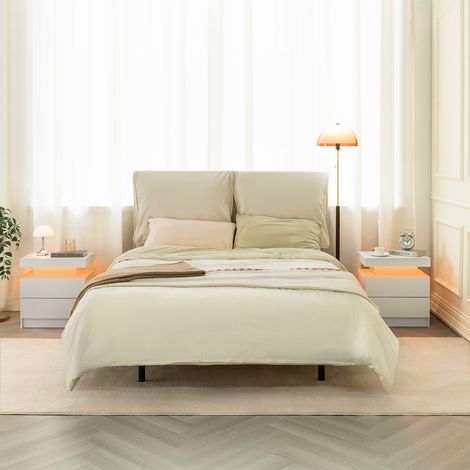 Table de chevet LED moderne avec 2 tiroirs, meuble de nuit blanc pour chambre, lampe intégrée, rangement élégant (1/5)