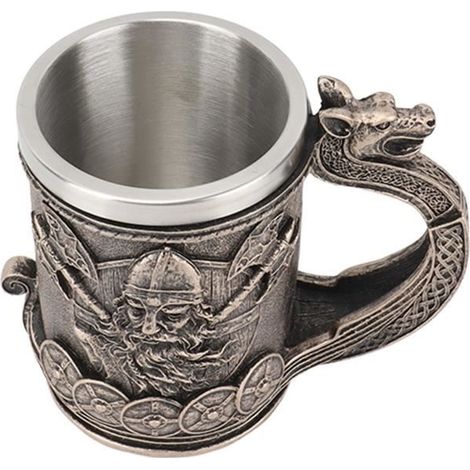 Résine Beer Mug Chope à bière Viking Vintage grande capacité en acier inoxydable Liner Mug résine processus deco statuette (1/4)