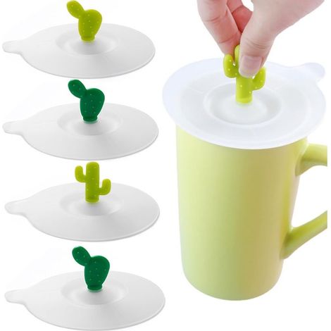 Lot de 4 couvre-verres en silicone vert foncé et vert clair, réutilisables (1/5)