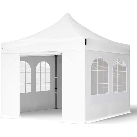 3x3m gazebo pieghevole con laterali (finestre), PREMIUM acciaio, bianco (1/5)