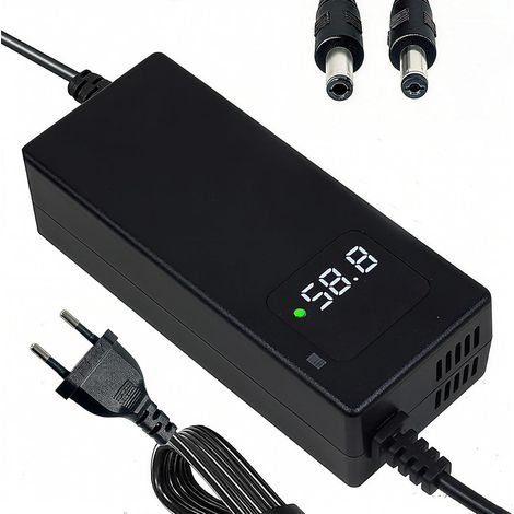 Chargeur 58,8V 2A Batterie 52V Trottinette électrique Pour vélo électrique, écran tension, ventilateur, protections multiples, connecteurs DC 5,5×2,5mm et 5,5×2,1mm (1/5)
