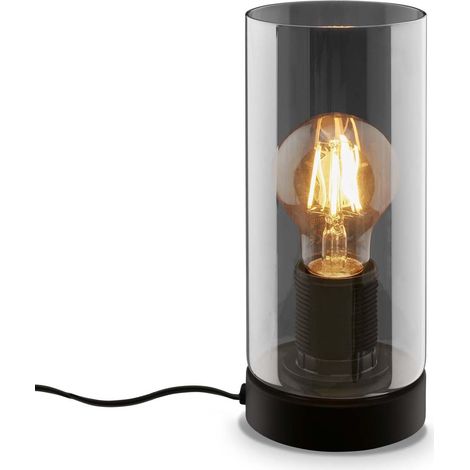Lampe de chevet, verre fumé, interrupteur à fil Lampe de bureau, lampe de table E27 pour Home Office, lampe de lecture, noir (1/5)