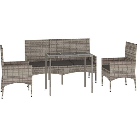 vidaXL Salon de jardin 4 pcs avec coussins Gris Résine tressée (1/5)