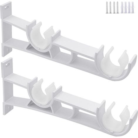 Ensemble de 2 supports de tringle à rideau double, supports de tringle à rideau, accessoires de fenêtre, supports de tringle à rideau muraux 、blanc (1/5)