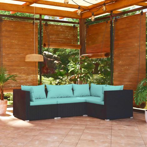 4 pcs Salon de jardin, Ensemble table et chaises de jardin, Meuble de jardin avec coussins Résine tressée Noir MKW840846 (1/5)