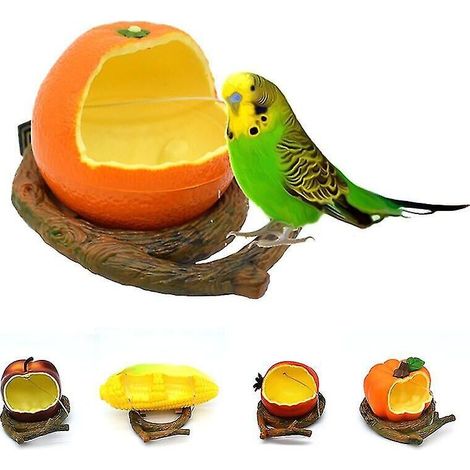 Niedlicher, hängender, fruchtförmiger Vogelfutterspender aus Kunststoff für Papageien. (1/4)