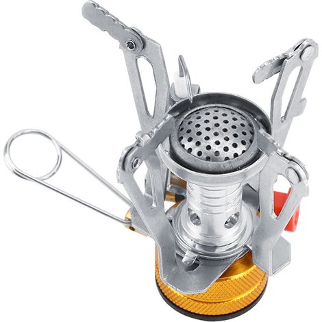 1 Réchaud à gaz, conception coupe-vent, acier inoxydable, allumage précis, format mini, camping pique-nique (1/5)