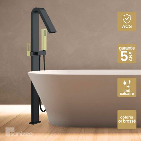 Mitigeur de baignoire sur pied noir/or - Design Moderne et Économie d'eau - SUECIA IMEX (1/3)