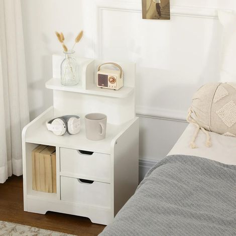 Gutent – Table de chevet blanc en panneaux de particule E1 – 2 tiroirs et étagère – Dimensions 40L x 30I x 60H cm – Montage rapide