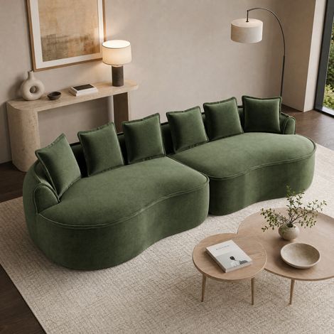 Sofá modular de 4 plazas en chenilla, sin montaje, verde DESVIAE (1/5)