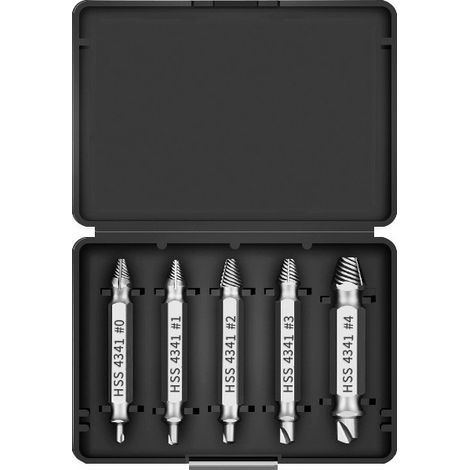 Extracteur de Douilles Endommagées 5 Pièces, Outil d'Extraction de Vis et Boulons Cassés en Acier Chromé Vanadium, Extracteur de Goujons Double Tête pour Perceuse Électrique (1/3)
