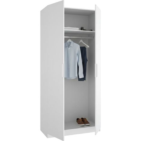 Kleiderschrank 2-türig Tulot, Schlafzimmer-Garderobe mit Kleiderstange, Schubladen, Regal, 51x204h cm Weiß
