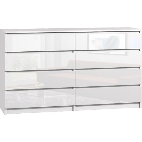 Kommode 8 Schubladen 140cm Schrank Schubladenschrank Weiss hochglanz Modern (1/5)