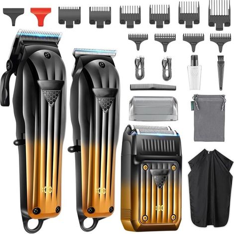 Tagliacapelli professionale da uomo, rifinitore per barba senza fili e rasoio elettrico, kit per il taglio dei capelli ricaricabile in 3 pezzi con display a LED (1/4)