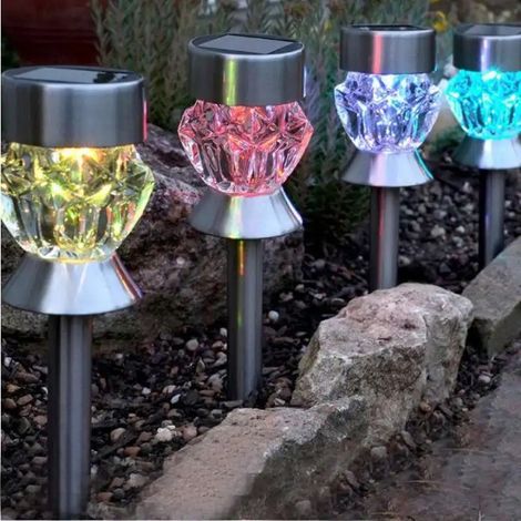 Pack de 4 balises solaires en verre cristal à lumière colorée (1/5)