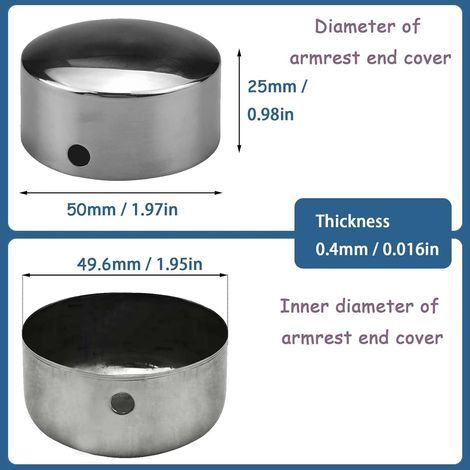 4 Pcs Embout De Main Courante Acier Inoxydable, Couvercle D'ExtréMité De L'Accoudoir Super Mince De 0,4 Mm,Embouts Ronds Pour Rampe D'Escalier, Avec 4 Vis En Acier Inoxydable(50mm) (1/4)