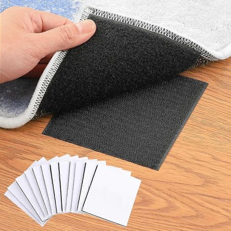 Attaches pour tapis et moquette à scratch antidérapantes carrées (20 pièces, noires), 10 x 10 cm (1/5)