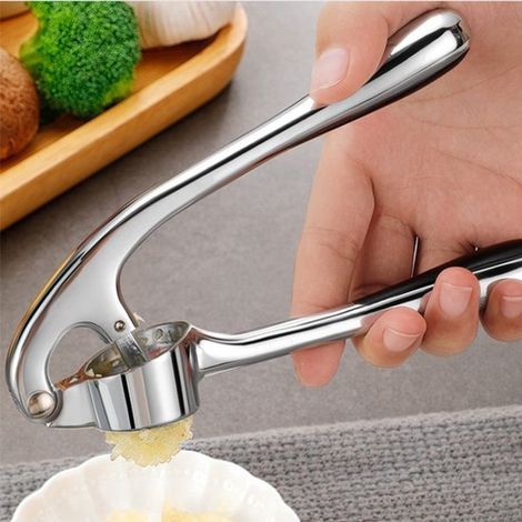 Set di pressa per aglio professionale in acciaio inox, taglia aglio, pressa per aglio, affettatrice per aglio, facile da usare e da pulire grazie al rivestimento morbido. (1/4)