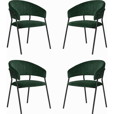 Sillas de comedor Aurelia de terciopelo verde (juego de 4) con patas negras (1/5)