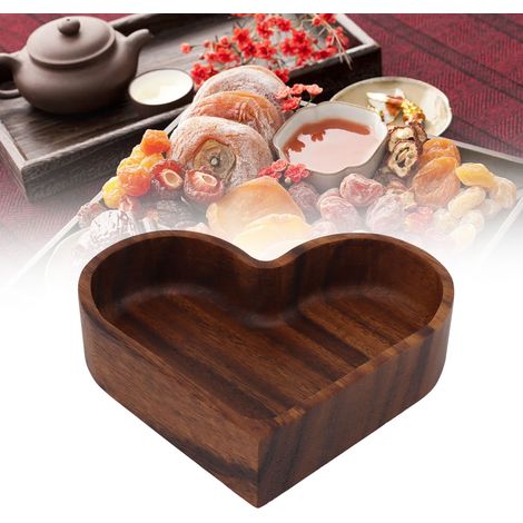 Obstschale aus Walnussholz, Dessertschale, Obsttablett, Vorspeisentablett, Schmuckaufbewahrungsschale, Tablett aus Holz für getrocknete Früchte, herzförmig (1/5)