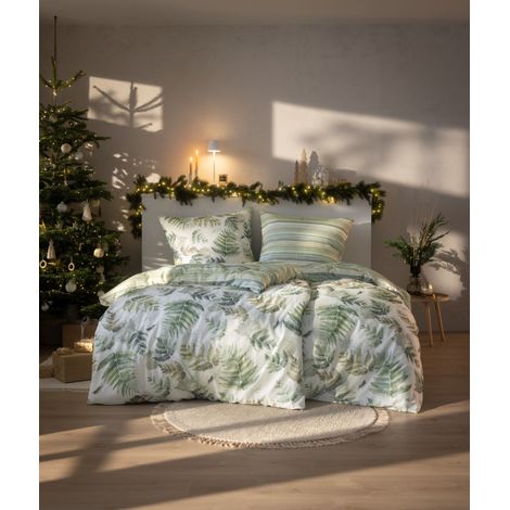 Estella 4469/530 Parure de lit en flanelle à motif feuilles de fougère 160 x 200 cm, 3 pièces