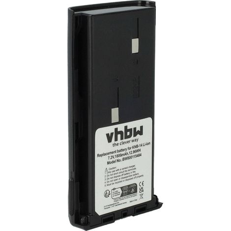 vhbw Battery Replacement for Kenwood KNB-20N, KNB-21, KNB20, KNB20N for Radio, Walkie-Talkie (1800mAh, 7.4V, Li-Ion)