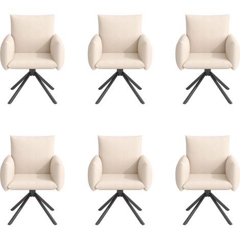 Lot de 6 chaises pivotantes 360° velours beige - Rembourrées, soutien lombaire, pieds métal - Salon/salle à manger/bureau (1/5)