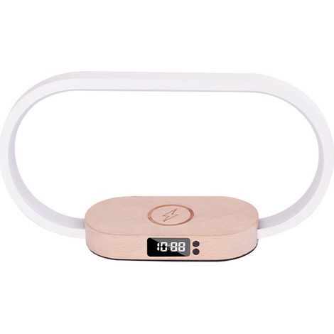 Lampe de chevet avec chargeur sans fil 10 W, variateur tactile, horloge intégrée et fonction d'éclairage de bureau (1/5)