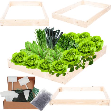 MODO24 ZP09 Carré potager surélevé en escalier modulable, bois de pin, herbes/légumes, jardin/terrasse/balcon, 9x60x100 cm, naturel