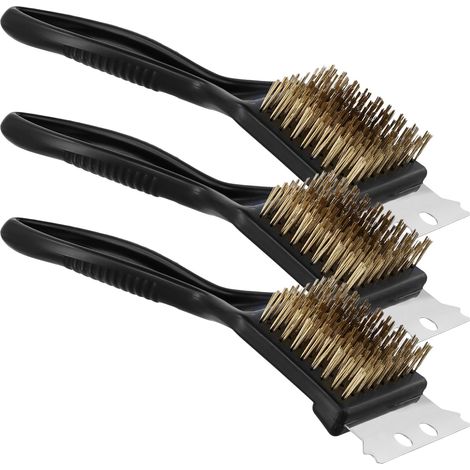 Lot de 3 brosses à Gril - Poils en Laiton et grattoir en Acier Inoxydable - pour Le Nettoyage des BBQ et Grills (1/4)