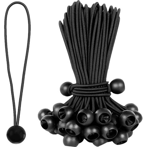 50 Pièces Tendeurs, PP Plastique Tendeur Elastique Boule, Noir Tendeur Bache, avec Petite Boule Ronde, pour Fixer Les Bâches, Les Bannières, Les Tentes (1/5)