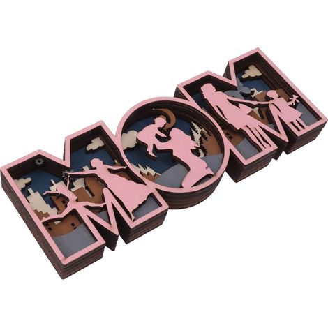 Ornements en bois en forme de maman, décoration festive innovante en bois avec lumières pour la maison ou le bureau. (1/5)