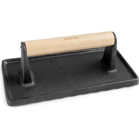Lacor - 25863 - Pressa per Hamburger Magma Rettangolare, Ghisa, Manico in Betulla, Senza PFOA, Superficie Scanalata, 23x11 cm (1/5)